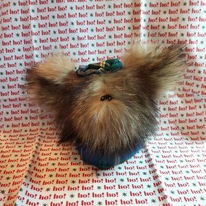Tartan Teddy Bear Christmas Ornament - Genuine Fur - Coyote